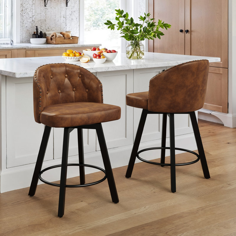 Tabouret de comptoir pivotant 26 po avec dossier , Brun / similicuir