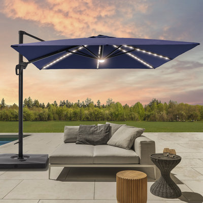 10x10FT LED solar light Square Cantilever Patio Umbrella 360° Rotation