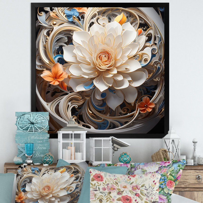 «Electrifiant Vibrant Fractal Flowers», reproduction sur toile, H 36 po x l 36 po x P 1,5 po, Cadre photo noir simple