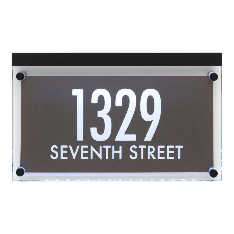 Metallic Crystal LED Lighted Futura Engraved 2-Line Address Sign, Yes, Black