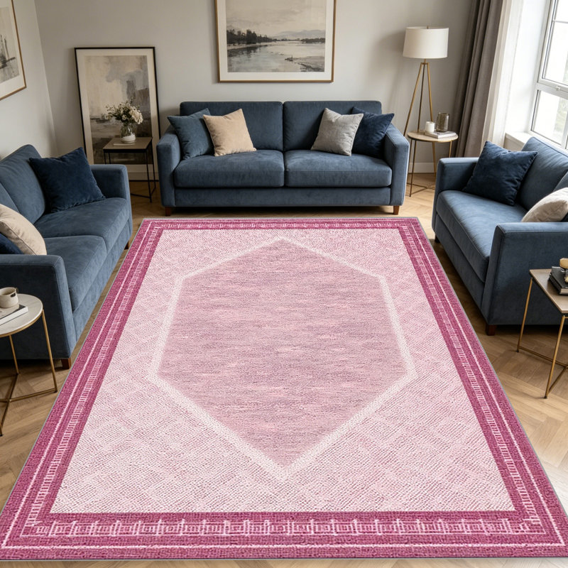 Minimal Border Pink   area rugs for Living Room, Soft and Comfortable, Suitable for all seasons, easy to maintain, machine washable Indoor floor mat, Under Table Farmhouse suitable for Bedroom, Dining Room, Study,  Balcony, Home Decor Patio