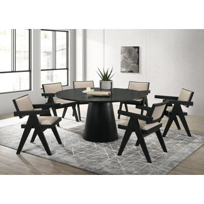 Jasper 7Pc Ebony Black 59"W Round Dining Set with Pedestal Base