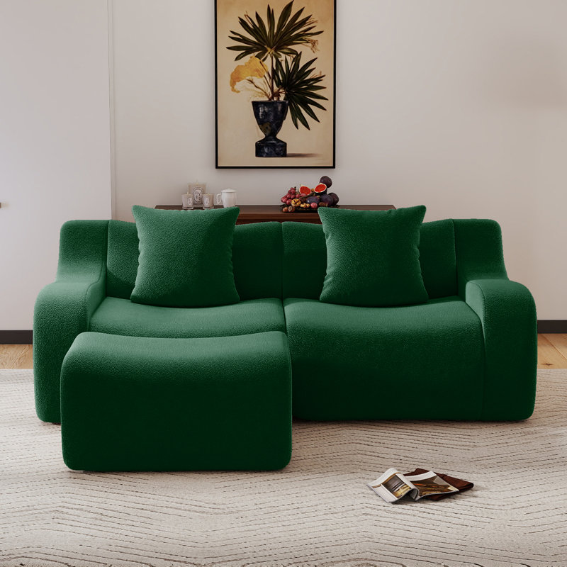 Canapé en L doux avec repose-pieds en L, Vert