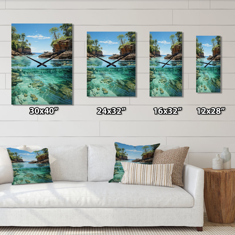 Dominicain Caribbean Dreamscape I - Très grandes horloges murales nautiques et de plage, H 28 po x l 12 po x P 1 po