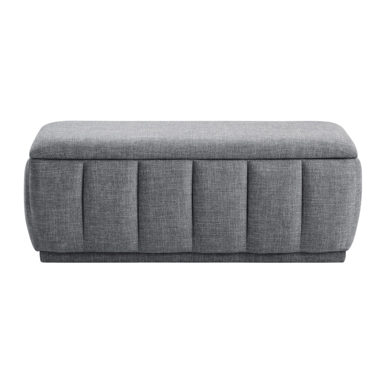 Banc de rangement gris avec structure en contreplaqué et coussin en mousse souple moderne pour diverses pièces