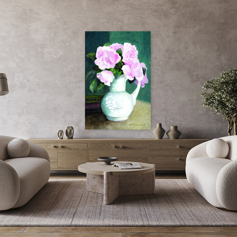 Jolies roses, art floral rétro, H 48 po x l 32 po