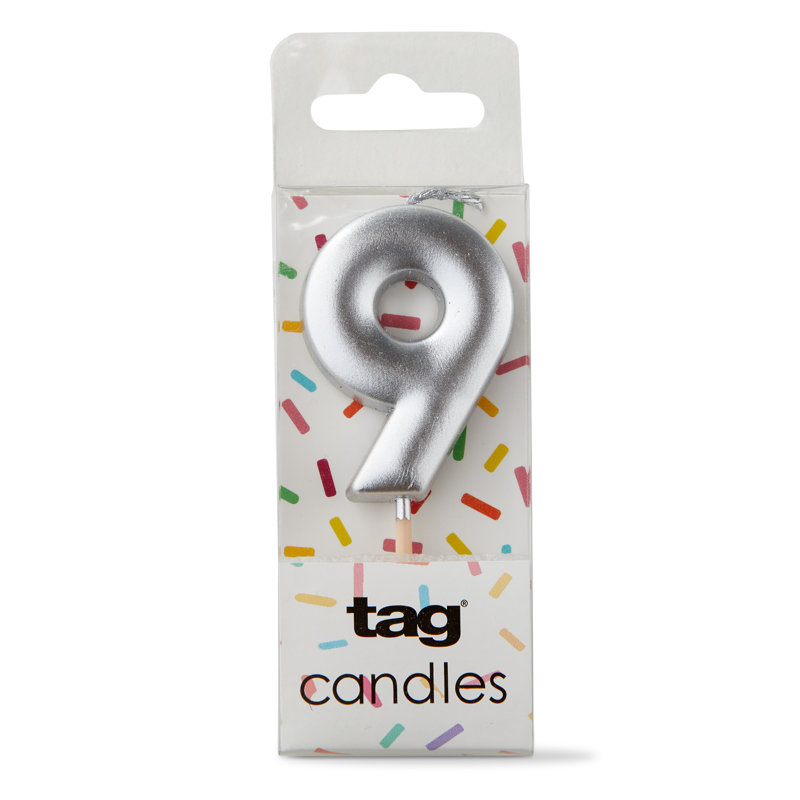 Fête d'anniversaire à la cire de paraffine argentée à 9 bougies Metallic Digit, Argent argent