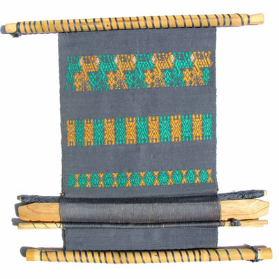 16 po X 17 po Tapisserie murale guatémaltèque à motif tribal tissé à la main bleu, jaune et bleu sarcelle guatémaltèque