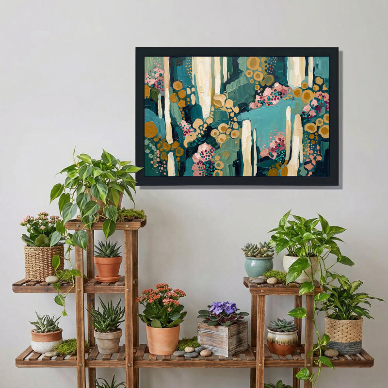 Art mural toile sarcelle et crème, H 12 po x l 18 po