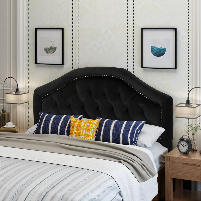 Tufted Upholstered Headboard Queen Size, Solid Wood Head Board with Durable Metal Legs, Adjustable Height Queen headboard with Nailhead Trim in Bedroom