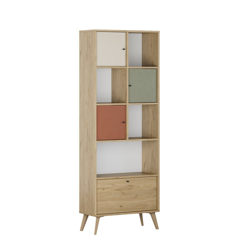 Modern Scandinavian Bookshelf, 100% Melamine Coated Particle Board, 26.4 x 70.9 x 11.8 inches | Wall-Mountable Design with Numerous Shelves for Additional Storage | Elegant & Functional Home Decor Solution