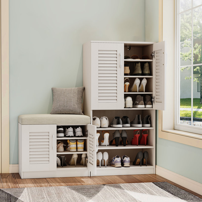Multi Functional Shoe Storage Cabinet With Bench, White