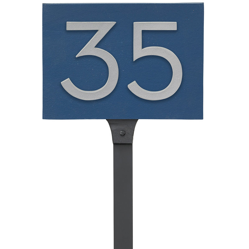 Panneau d'adresse flottant sur la pelouse sur 1 ligne, Argent, Bleu mer, Oui