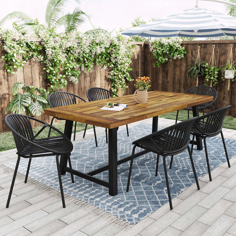 Ensemble repas d'extérieur moderne avec chaise empilable, Noir