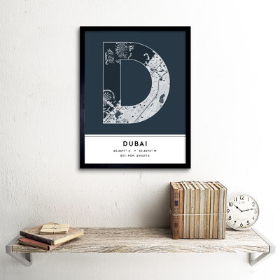 Dubai City Map Dubai Navy by Wee Blue Coo - Single Picture Frame Typography
