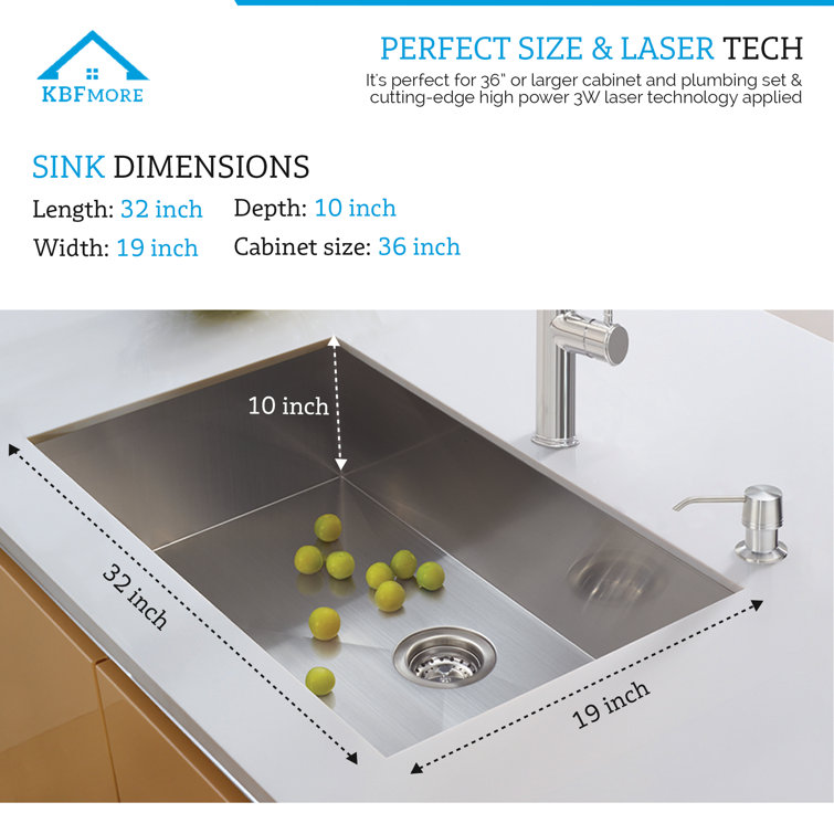 KBFmore 32 Inch Single Bowl Stainless Steel Handmade Kitchen Sink with 3  Pieces Sink Accessories