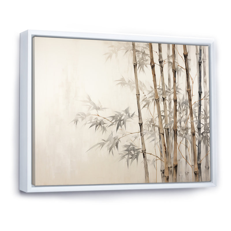 Beige minimalisme bambou sérénité IV - impression sur toile de bambou, H 30 po x l 40 po x P 1,5 po, Cadre flottant blanc