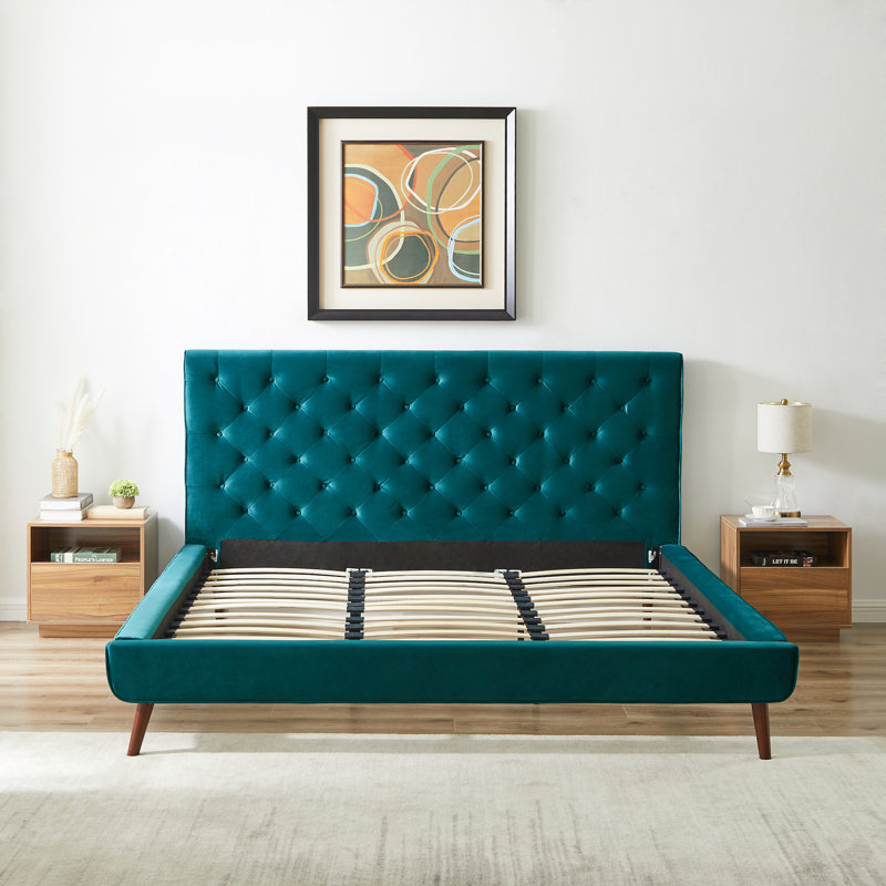 Nico Upholstered Platform Bed, Teal, King