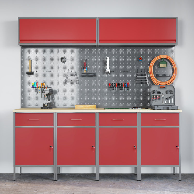Work Cabinet Set with Storage Manual, Red
