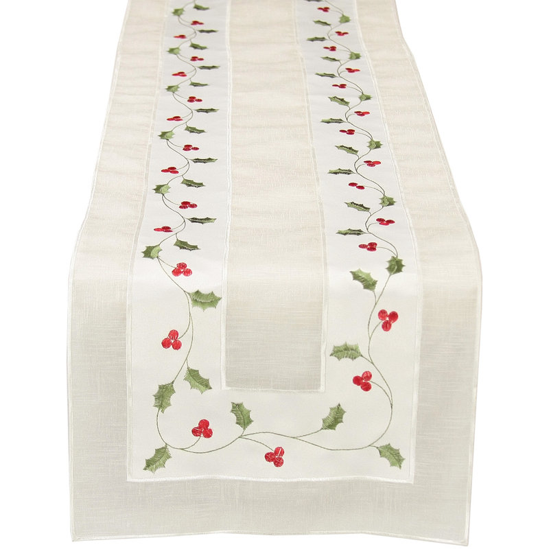Chemin de table de fêtes nappe à broderies classic holly, L 28 po x l 12 po