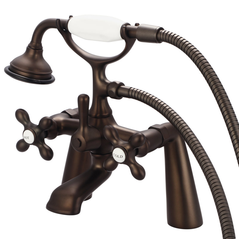 Stonington 3 Handle Deck Clawfoot Tub Faucet, Cross Handles, Oil Rubbed Bronze
