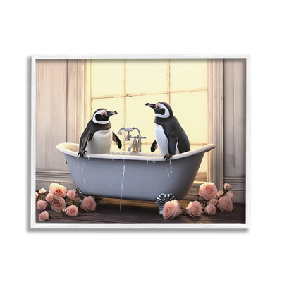 «Penguins Bathing in Tub», estampe numérique encadrée par Lazar Studio