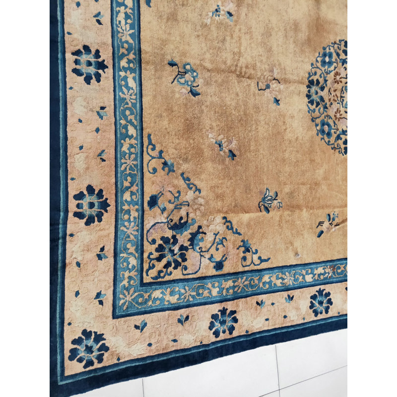 Antique Peking Chinese Medallion Yellow 1930s Rug