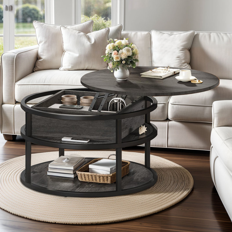Tables basses rondes avec rangement Kayln, Brun