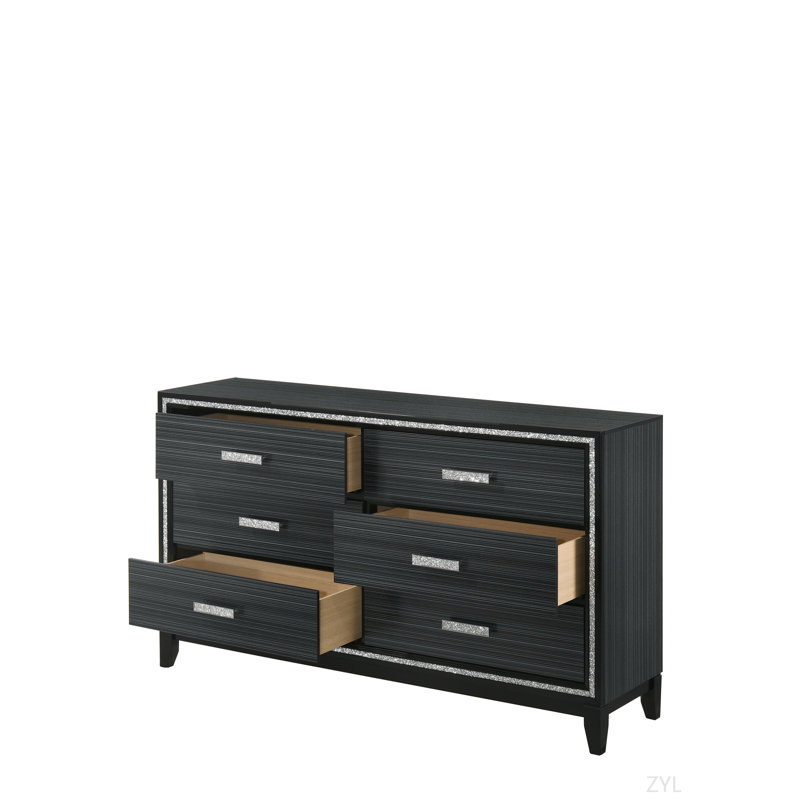 Weathered Black Finish Dresser, Black