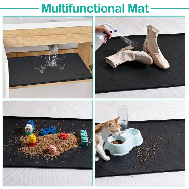 Waterproof Under Sink Mat, Silicone Under Sink Mats For Kitchen, Under Kitchen Sink Mats And Protector Mat, Black