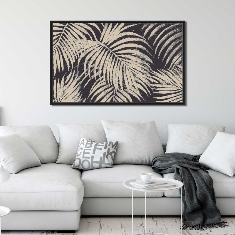 «Windy Beige Palmas» par Patricia Pinto - impression, Cadre flottant noir, H 39,5 po x l 63,5 po x P 2 po
