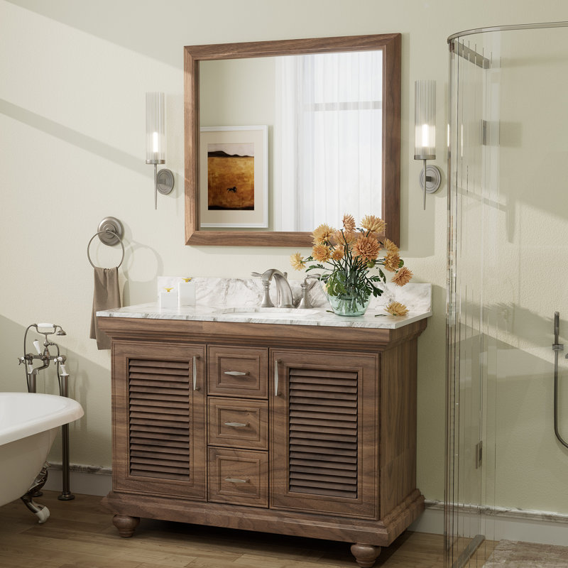 Miroir mural Amara, 36 po x 32 po, Bois brun foncé