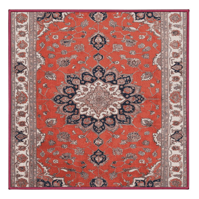 Machine Washable Tabriz Pink Area Rug