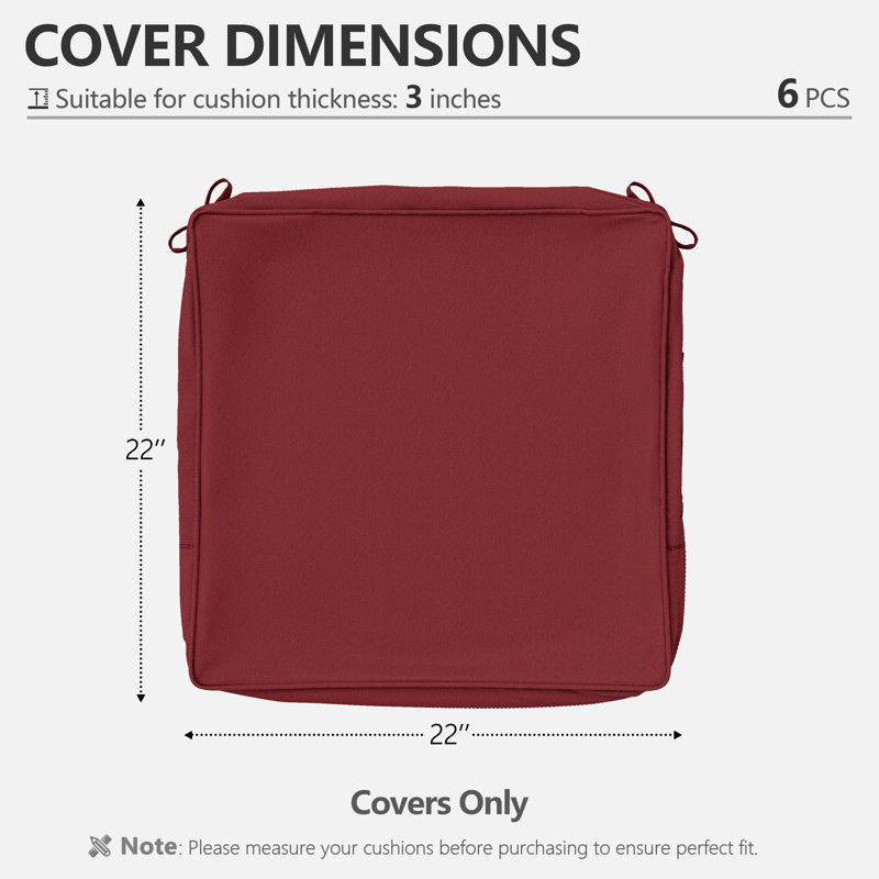 Housses de coussin d'extérieur 22 x 22 x 3 Housses de coussin d'extérieur, housses seulement, L 22 po x P 22 po, Bourgogne