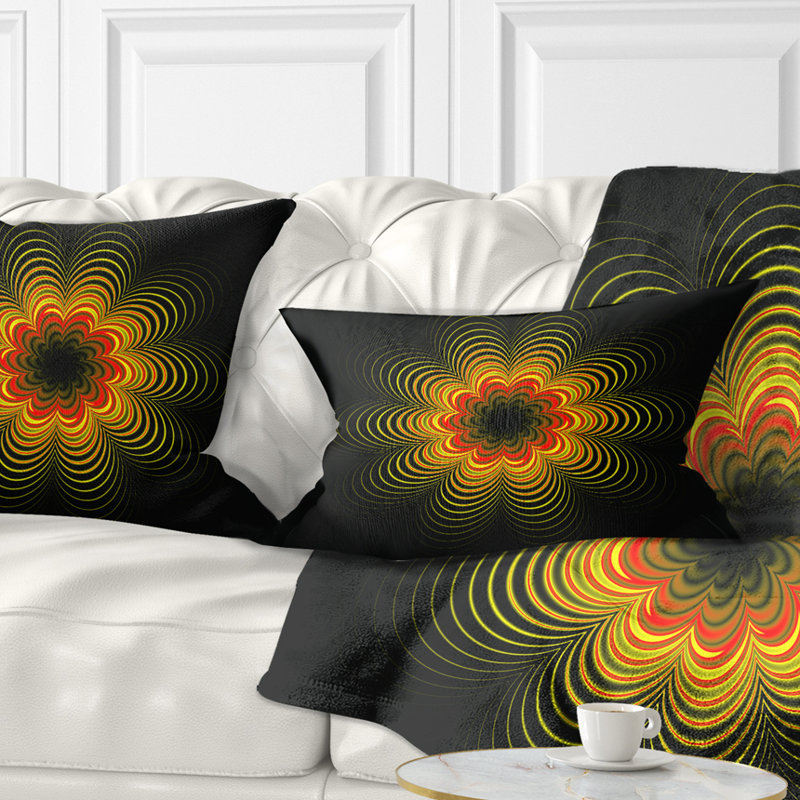 Coussin décoratif à imprimé floral psychédélique - fractale jaune
