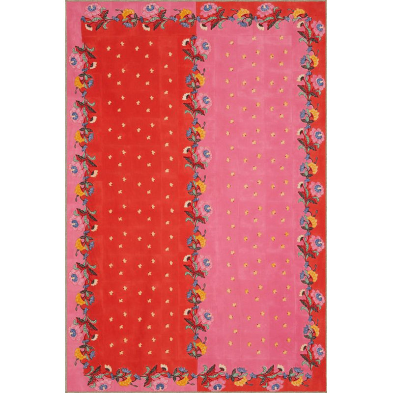 Tapis décoratif moderne à motif floral rose mélangé lavable à la machine, Sous-tapis carré 4 pi 11 po inclus