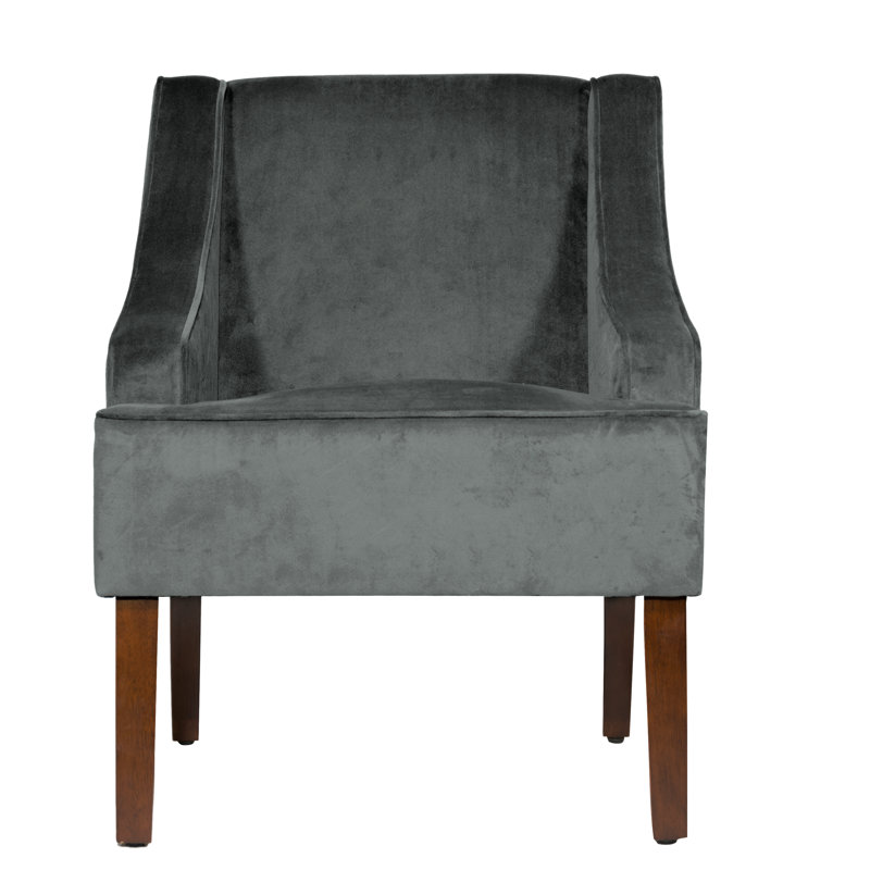 Daryann 63.5Cm Wide Upholstered Velvet Armchair, Bella Gunmetal Performance Velvet, Dark Walnut