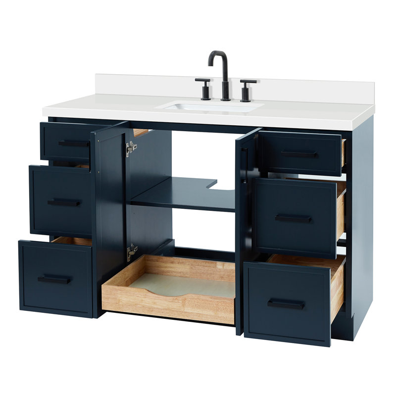 Ariel Kelly Inch Single Rectangular Sink Bathroom Vanity With Quartz Countertop, Midnight Blue, 49"