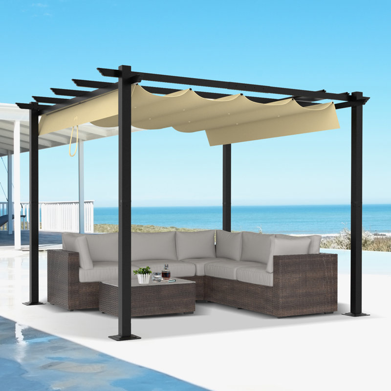 Pergola en aluminium avec auvent, Pergola rétractable d'extérieur avec auvent de soleil, H 87,6 po x l 120 po x P 120 po