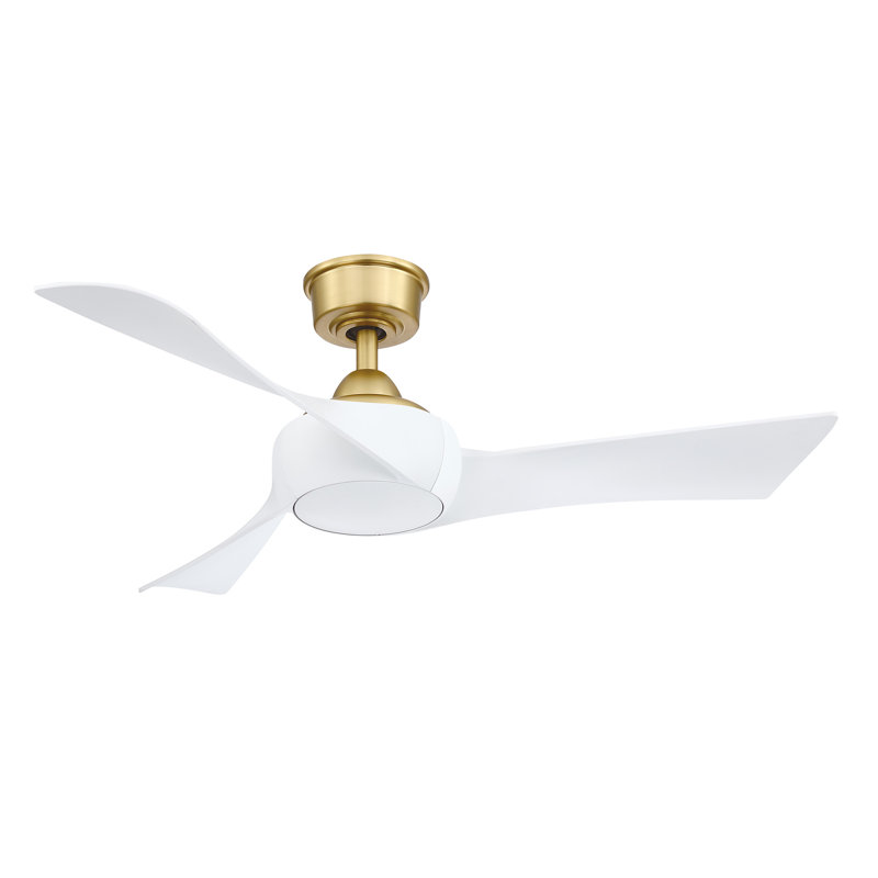 Wrap Custom 44 inch Indoor/Outdoor Ceiling Fan - Brushed Satin Brass with Matte White blades, Matte White