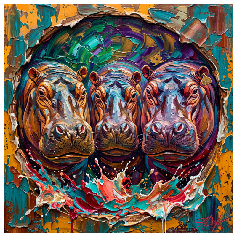 Three Hippos Painting Comforter, Twin Extra Long