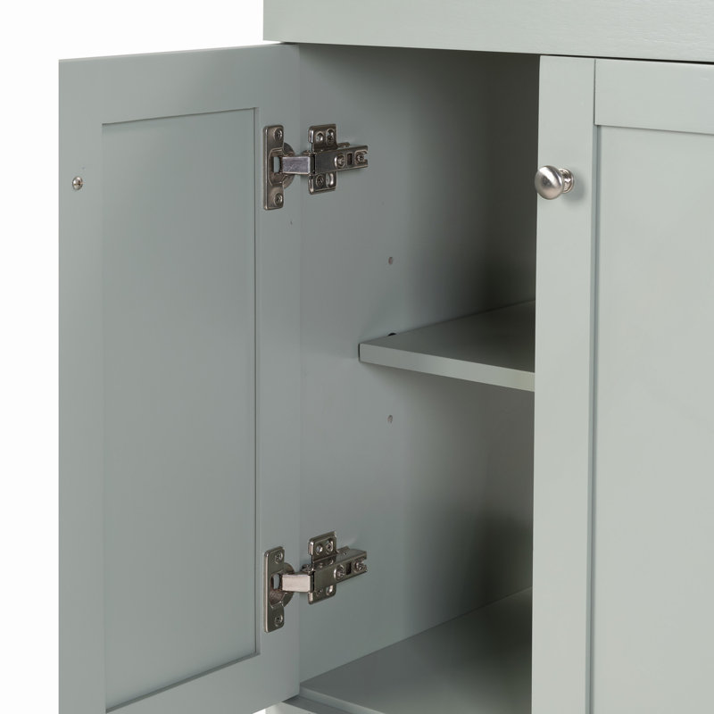 Ensemble de meuble-lavabo autoportant à simple cuve avec plateau en bois massif et d'ingénierie, Bleu gris