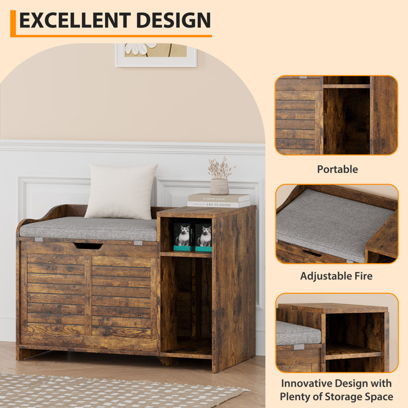 Wooden Cat Litter Box Enclosure with Top Opening and Storage, Retro colour, with cat litter mat
