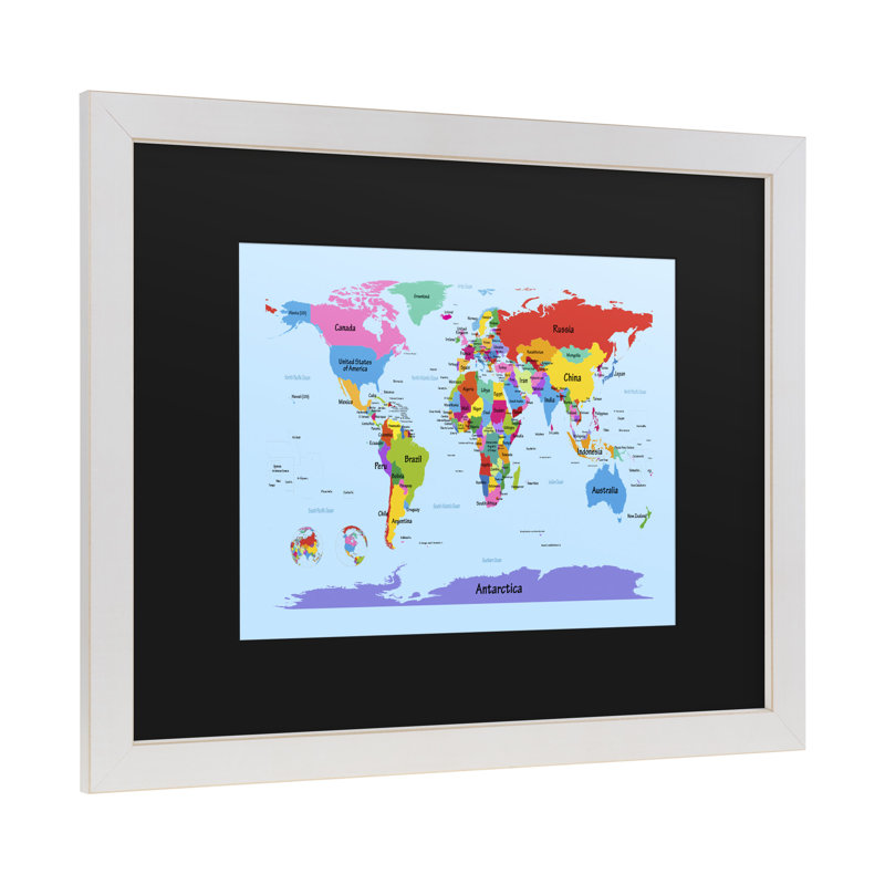 « childrens world map », art encadré, H 11 po x l 14 po x P 0,5 po, Blanc