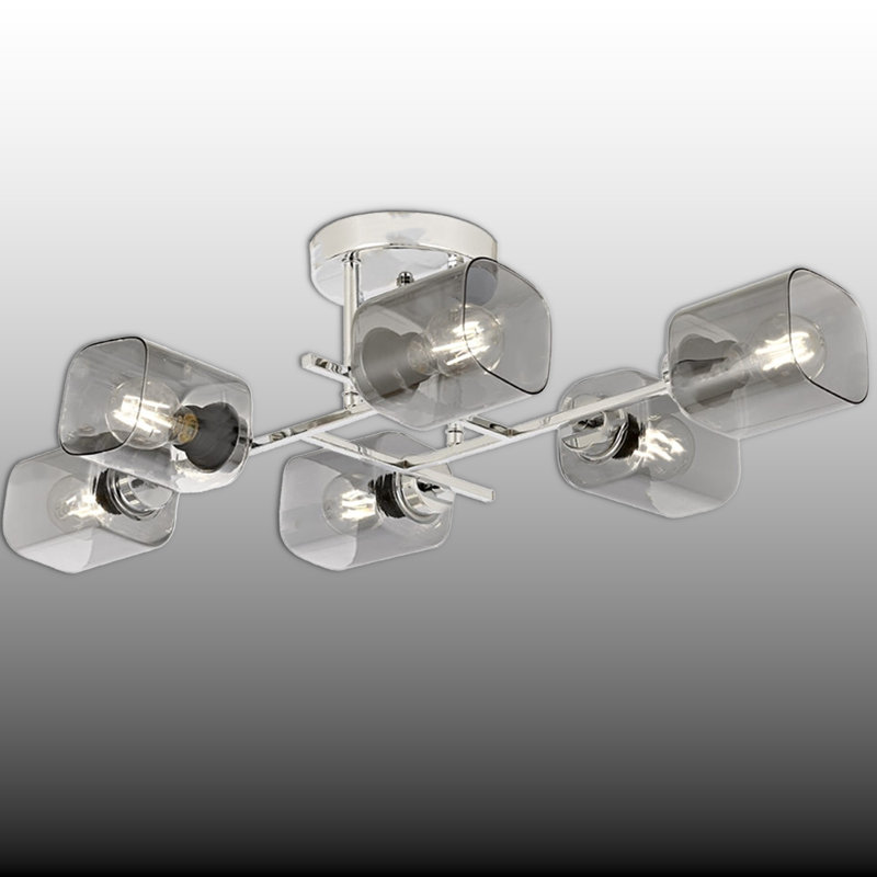 Plafonnier semi-encastré 6 lumières, Chrome chrome