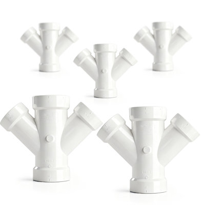 2" x 2" x 1-1/2" x 1-1/2" PVC DWV Double Wye Reducing Hub, White PVC Drain, Waste & Vent Fitting, (25 Pack)