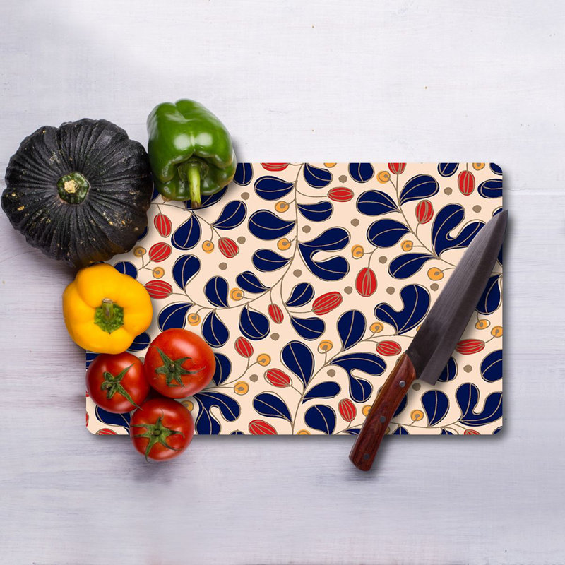 Flourish Tempered Glass Cutting Board, 7.9 x 11.8 inches | 100% Antibacterial, Easy-Clean Surface, Non-Slip Silicone Feet | Perfect for Food Prep & Serving, Durable & Stylish Kitchen Essential, Not Dishwasher Safe