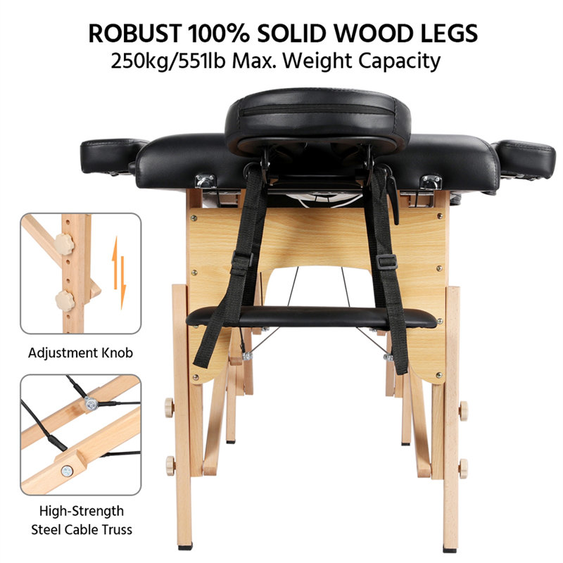 Table de massage portative ajustable avec appui-tête, Noir, H 25,2 po x L 83,9 po x P 32,3 po
