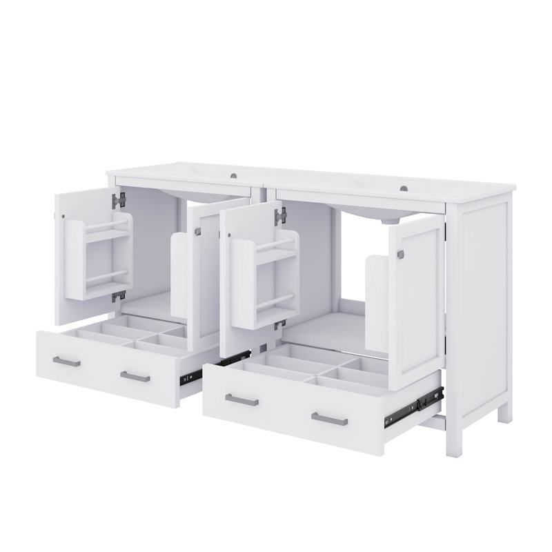 Ensemble de meuble-lavabo de salle de bain 60 po, Blanc, Gris