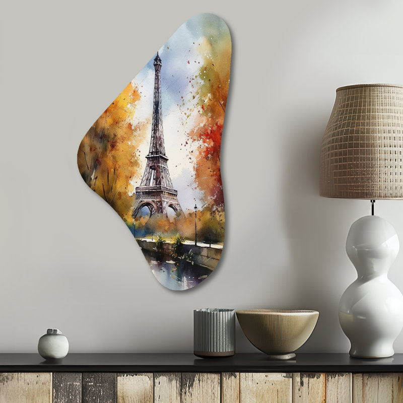 Grogan - Paris, impressions asymétriques sur métal, forme unique en métal orange, H 31 po x l 17 po